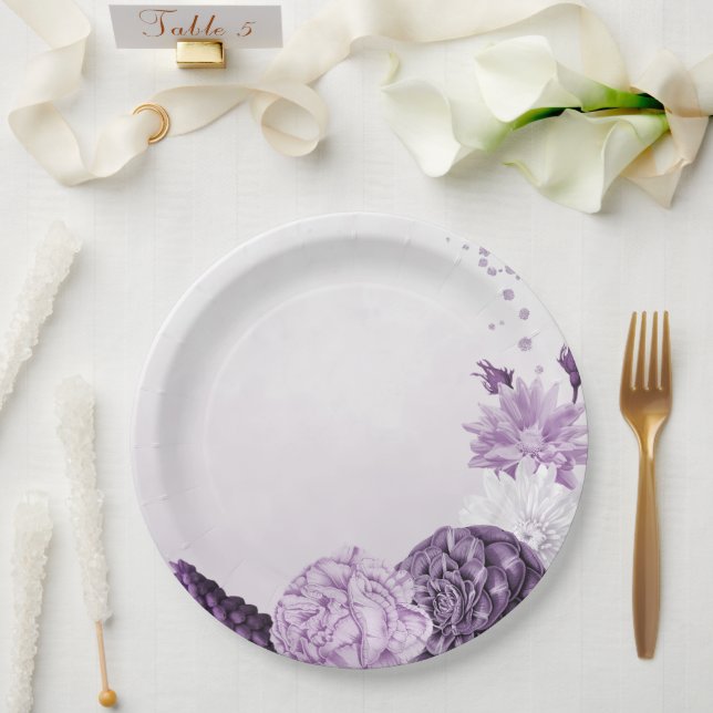 violette Blumen botanische Hochzeit Pappteller (Hochzeit)