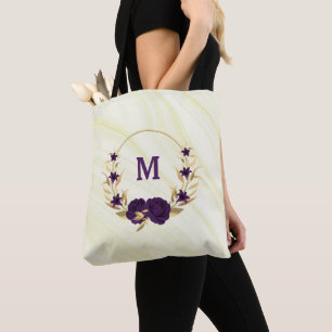 violette Blumen goldene Blätter Marmortüte