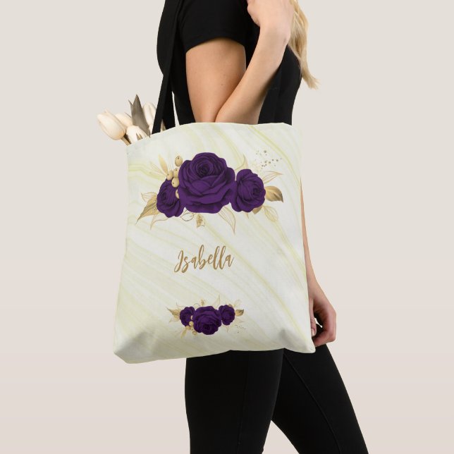 violette Blumen goldene Blätter Marmortüte (Von Nahem)
