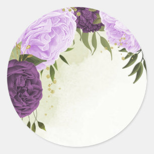 violette Blumen grüne Blätter Hochzeit Runder Aufkleber