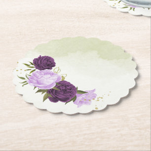 violette Blumen grüne Blätter Hochzeitspapier Unte Untersetzer