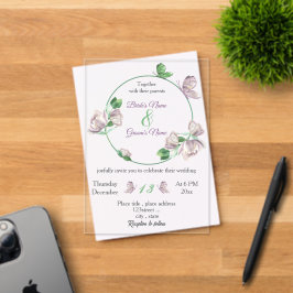 violette Blumen grüne Blätter Schmetterlinge Hochz Acryleinladungen