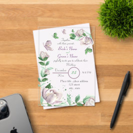 violette Blumen grüne Blätter Schmetterlinge Hochz Acryleinladungen