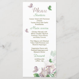 violette Blumen grüne Blätter Schmetterlinge Hochz Menükarte