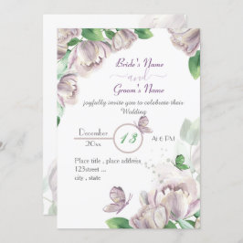 violette Blumen grüne Blätter Schmetterlinge in Einladung