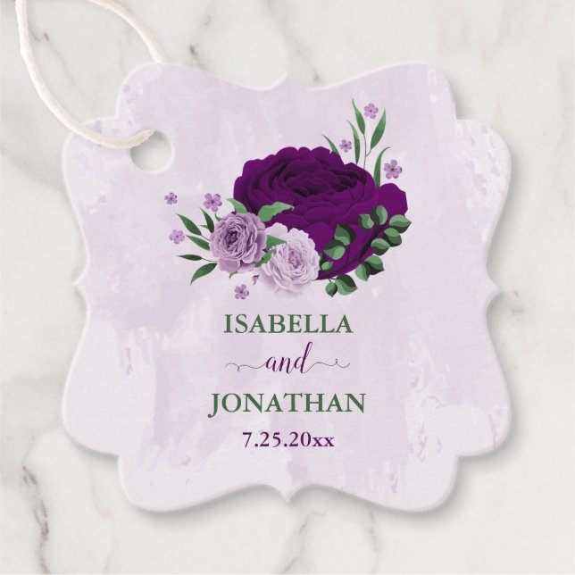 Violette Blumen Grüne Hochzeit Geschenkanhänger (Vorderseite)