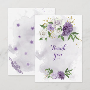 violette Blumen Grüngold Dankeskarte