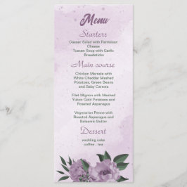 violette Blumen Grünpflanzen botanische Hochzeit Menükarte