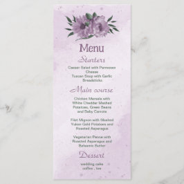 violette Blumen Grünpflanzen botanische Hochzeit Menükarte