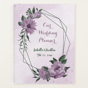 violette Blumen Grünpflanzen botanische Hochzeit Planer