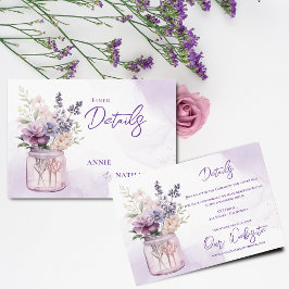 Violette Blumen in Mason Jar Blumenzettel Begleitkarte