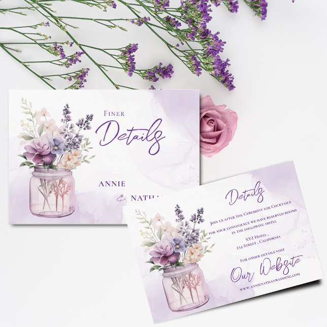 Violette Blumen in Mason Jar Blumenzettel Begleitkarte (Purple Flowers In Mason Jar Floral Wedding Details Enclosure Card)