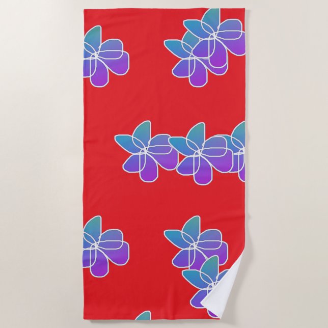 Violette Blumen in Rot Strandtuch (Vorderseite)