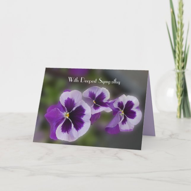 Violette Blumen mit tiefstem Beileid. Karte (Vorderseite)
