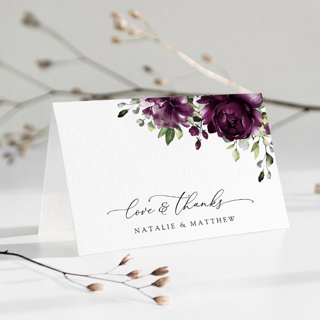 Violette Blumen, Pflaumenblumen, Boho, Blumenzehen Dankeskarte (Von Creator hochgeladen)