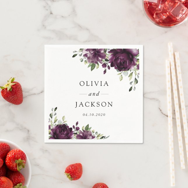 Violette Blumen, Pflaumenblumen, Boho, Blumenzehen Serviette (Beispiel)