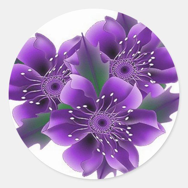 violette Blumen Runder Aufkleber (Vorderseite)