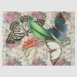 Violette Blumen, Schmetterlinge mit Musikdekoupage Seidenpapier