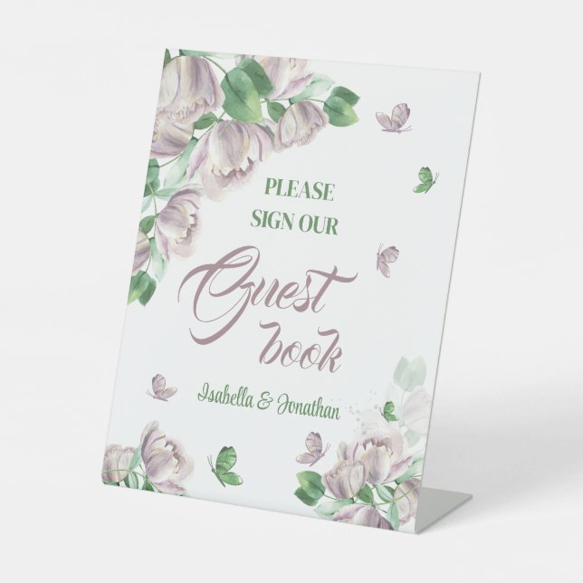 violette Blumen, Schmetterlingsplatte Sockelschild (Vorderseite)