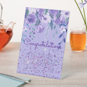 Violette Blumen und Glitzer Tafelschild Sockelschild
