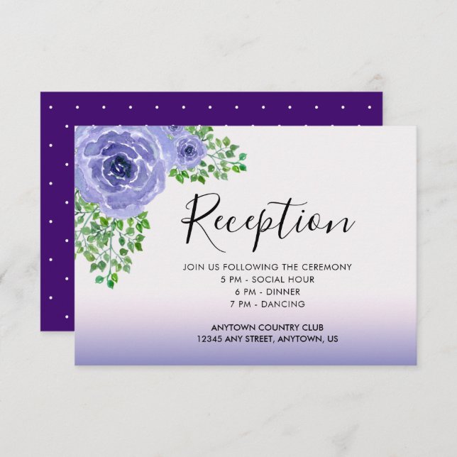 Violette Blumen und grüne Empfänge Einladung (Vorne/Hinten)
