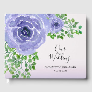 Violette Blumen und Grüne Hochzeit Gästebuch