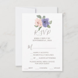 Violette Blumen und RSVP-Karte mit Auswahl des Spe RSVP Karte