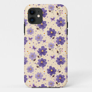 Violette Blumen und Schmetterlinge Case-Mate iPhone Hülle