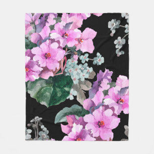 Violette Blumen und Vergissmeinnicht Aquarell auf Fleecedecke