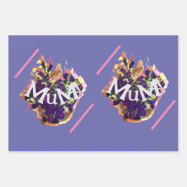 Violette Blumen und Vögel Geschenkpapier Set