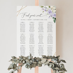 Violette Blumen, weiße Blume, Boho, Sitzplan Poster
