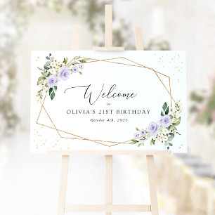 Violette Blumen, weiße Blume, GeburtstagsWillkomme Poster