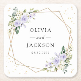 Violette Blumen, weiße Blume, Grünpflanzen, Hochze Rechteckiger Pappuntersetzer