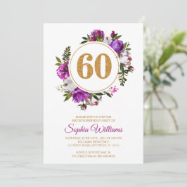 Violette Blumen Wreath 60. Geburtstag Einladung
