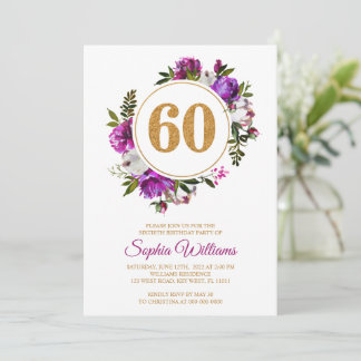 Violette Blumen Wreath 60. Geburtstag Einladung
