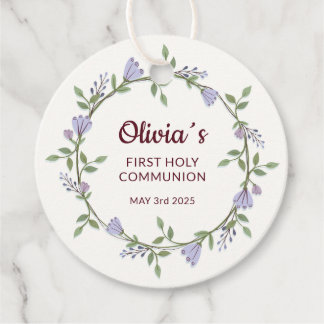 Violette Blumen Wreath Erste Kommune Geschenkanhänger