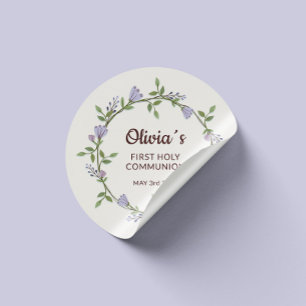 Violette Blumen Wreath Erste Kommune Runder Aufkleber