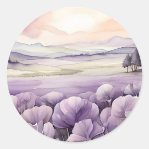 Violette Blumenfelder Runder Aufkleber