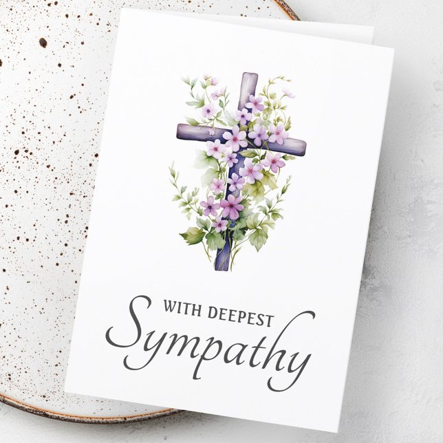 Violette Blumenkreuz mit tiefstem Mitleid Karte (Purple flower floral cross with deepest sympathy card)