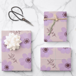violette Blumenmuster Geschenkpapier Set