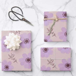 violette Blumenmuster Geschenkpapier Set