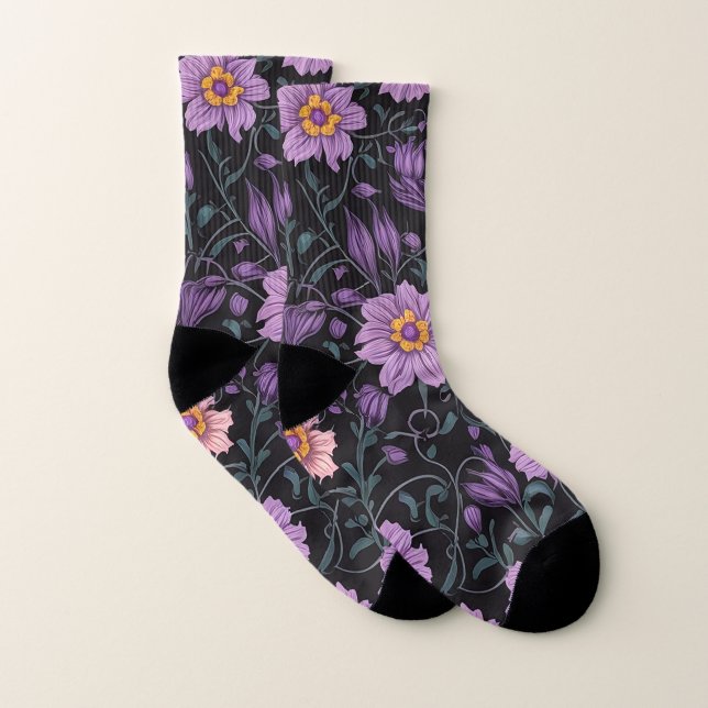 Violette Blumenmuster Vollbedruckte Socken (Paar)
