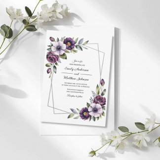 Violette Blumenrahmen-Hochzeitseinladung Einladung
