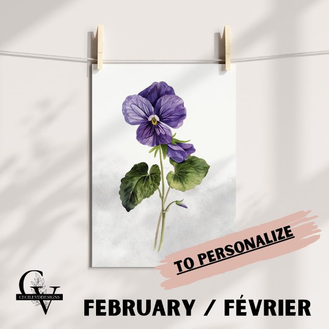 Violette Blüte des Februar Poster (Fleur de Naissance du mois de Février : La Violette)