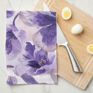 Violette Blüten Aquarell Lila Blumen Gemalt Geschirrtuch