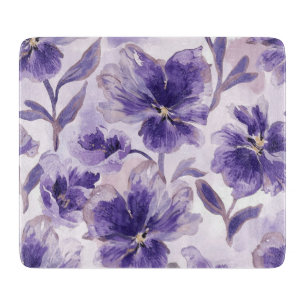 Violette Blüten Aquarell Lila Blumen Gemalt Schneidebrett