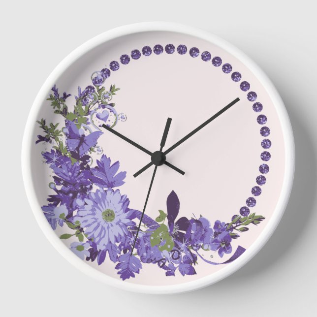 Violette Blüten   Uhr (Vorderseite)