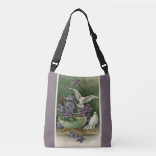 Violette Blüten und Tauben Crossbody Bag Tragetaschen Mit Langen Trägern