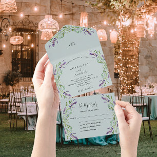 Violette Blütenblüte Eukalyptus Salbei Hochzeit All In One Einladung
