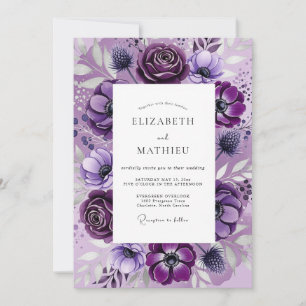 Violette dramatische botanische Hochzeit Einladung